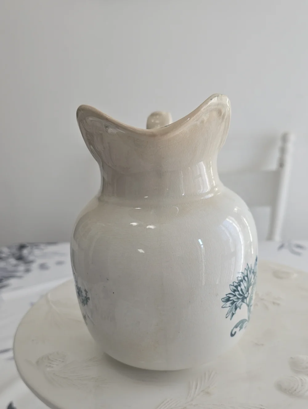 Vintage Buffalo Pottery Chrysathemum Pitcher Vase Semi Vitreous